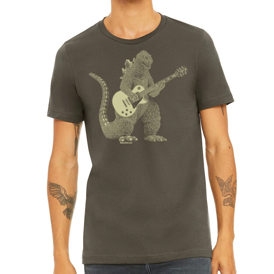 Camisa para tocar la guitarra Godzilla, camiseta Kaiju para hombre, camiseta genial de dinosaurio, lagarto Foto 3 de 4