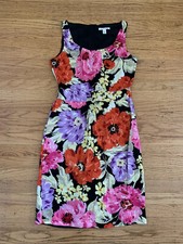 Banana Republic Women's 4 Black/Multi Floral Print Pleat Neck Sheath Dress 