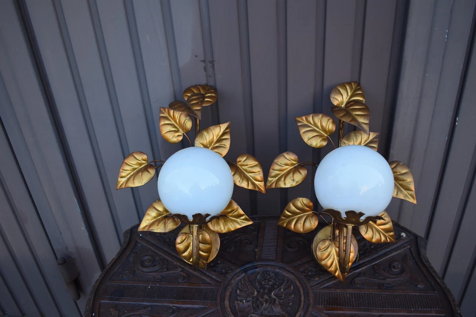 PAR apliques de pared vintage hollywood regency años 70 metal dorado blanco vidrio Foto 2 de 4