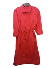 Vtg Rain Trench Womens 6 Red Nylon Drawstring Waist Collar Button Coat 80s 90s