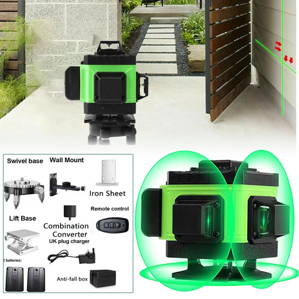 16 Lines 4D Laser Level 360° Green Auto Self Leveling Rotary Cross Measure UK