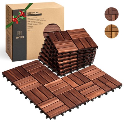 10 Pcs Interlocking Deck Tiles 12 x 12, Patio Flooring Outdoor Waterproof, Ac...