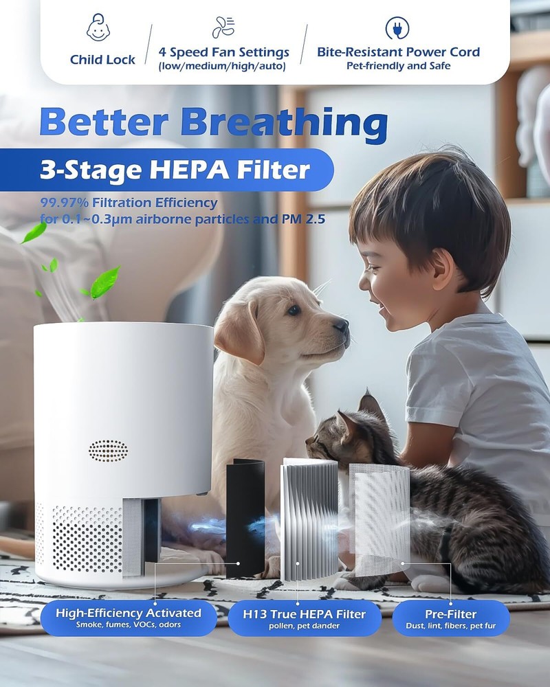 Air Purifier for Large Rooms Up to 2300 ft² with H13 HEPA Filter for PM 2 5 Wildfire Smoke Dust Pet Hair and Allergens