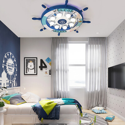 Modern Blue Ship Rudder Shape Ceiling Light Lamp Fixture Kid's Room Flush Mount