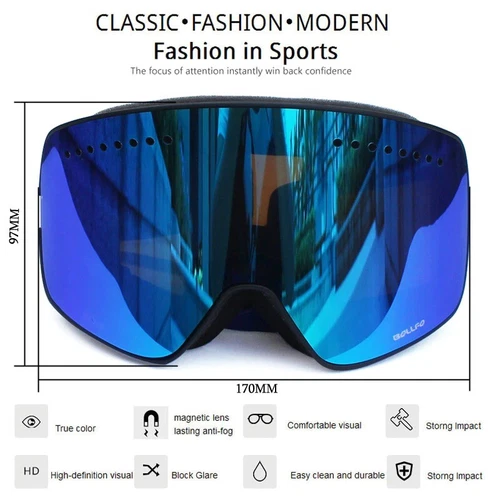 Ski Goggles OTG Winter Snow Snowboard Anti Fog UV400 Protection Comfy Unisex - Picture 4 of 48