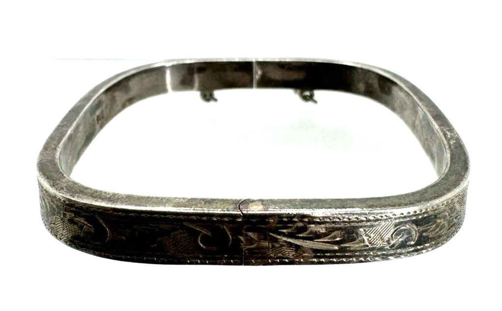 Solid Sterling Silver Square Hinged Bangle Cuff B… - image 3