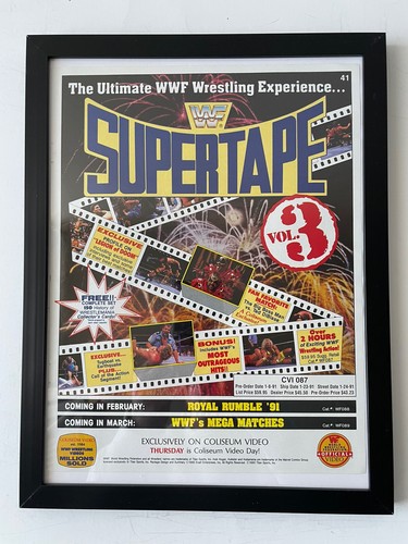 Vintage WWF Super Tape VHS 2 3 4 Video Store Poster Promo Ad 9x12 Framed Rare - Picture 4 of 8