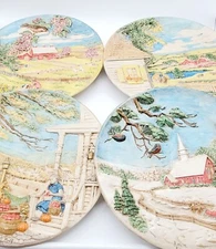 All Seasons 4 Byron Molds 10" Plates 1980 Raised Ceramic Pottery wall hanging