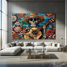 Sugar Skull Wall Art Canvas Modern Art Painting Large Framed Mexican Decoration