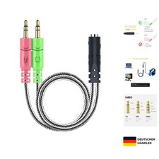3,5mm Klinke Adapter Y Splitter Kabel für PC, PS4, Gaming Headset, Mikrofon &...