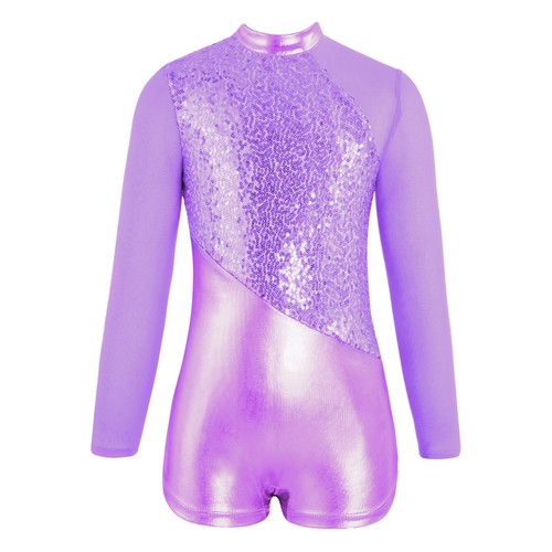Kids Girls Dancewear Dance Sets Metallic Outfit Gymnastics Leotard Zipper Back - Picture 43 of 53