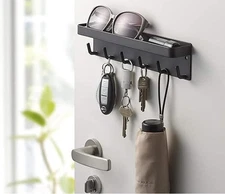 Wall-Mounted Mail Rack Key Holder Hanger Wall Letter Organizer with Shelf Black