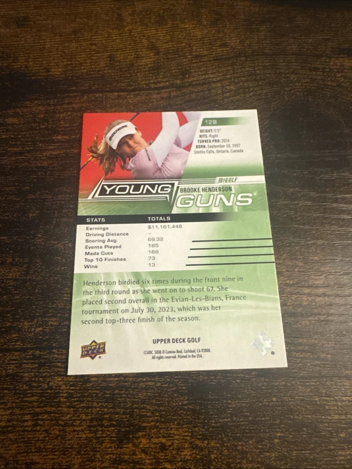 2024 Upper Deck Golf Card Brooke Henderson Signed Autograph Lpga Young Guns - Image 3 of 3