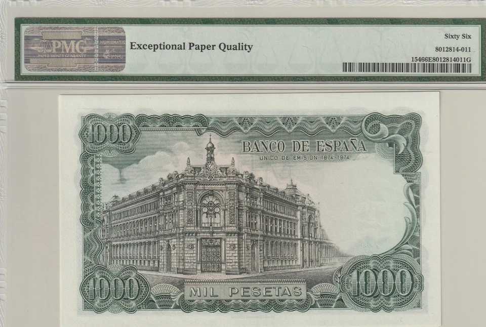 Spain 1971 1000 Pesetas PMG Certified Banknote UNC 66 EPQ 154 - Image 2 of 2