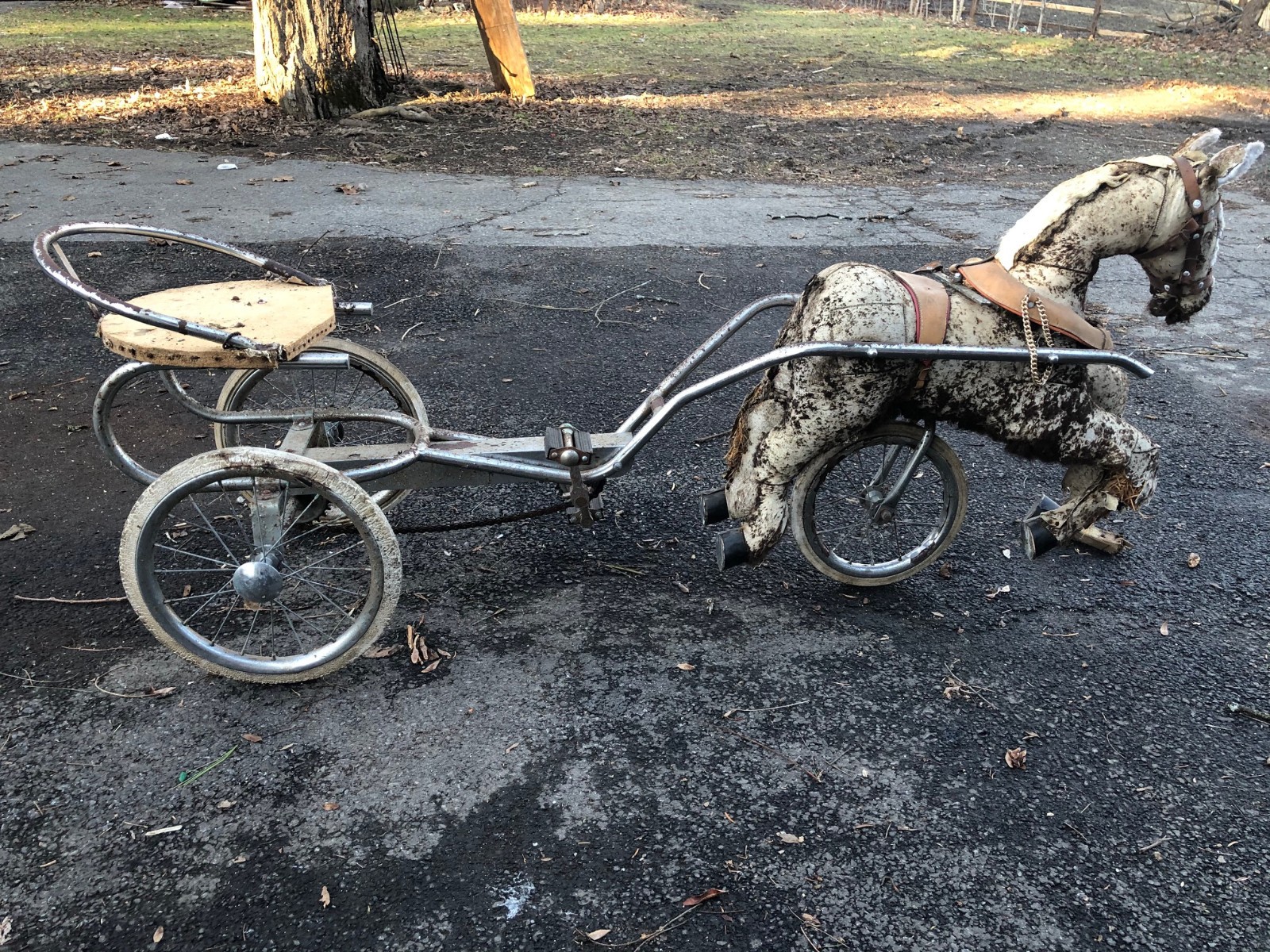 (Used) antique tricycle pulled by stuffed horse rare works well (495.00 USD)