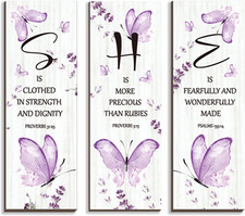 3 Pcs Butterfly Wall Decor Purple Room Wall Art Wooden Hanging Butterfly Decor w