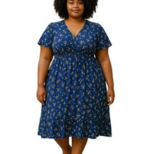 Shein Curve 3XL Navy Floral Midi Dress | Flowy Stretchy Waist