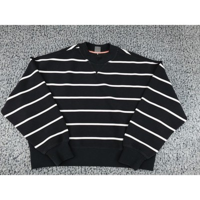 CALIA Striped Crewneck Sweatshirt Womens Large Black White Pullover Relaxed Fit