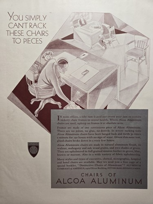 #ad #ad Alcoa Aluminum Pittsburgh PA Office Chairs Pay Zero on Upkeep Print Ad 1930 $18.77