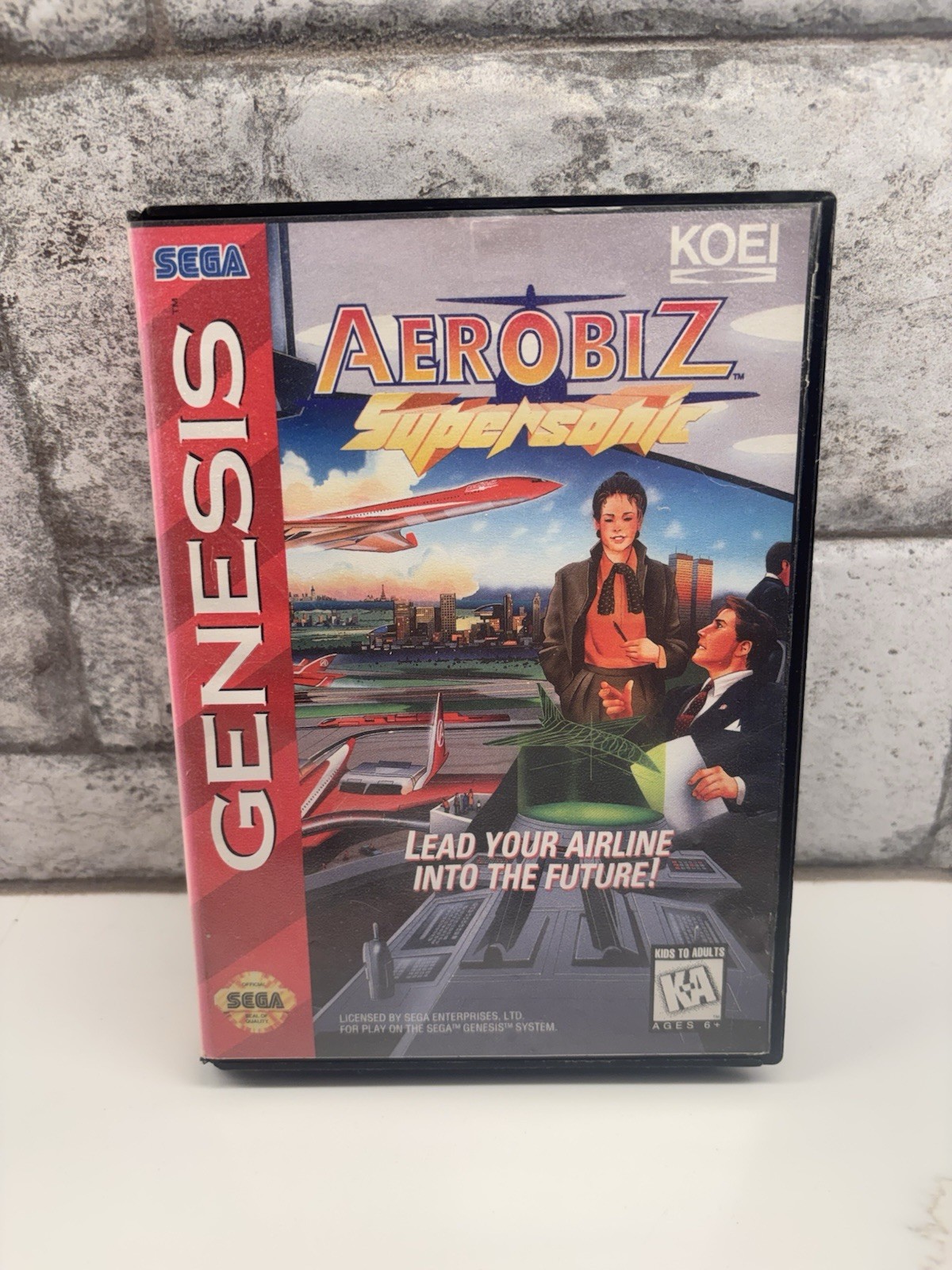 Aerobiz Supersonic Sega Genesis 1994 Koei Airline (Case, Poster, Cartridge)