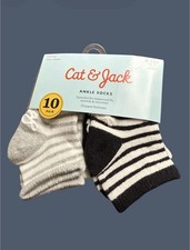 Cat Jack 10pk Ankle Socks Black/Grey/White 6-12M NEW WITH TAGS