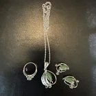 VTG Sorrento Sterling silver jade pendant necklace earrings ring set MCM Italian