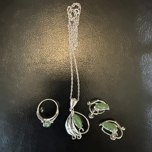 VTG Sorrento Sterling silver jade pendant necklace earrings ring set MCM Italian