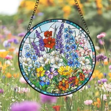 Wildflower Stained Glass Style Suncatcher, Window Hanging Decor