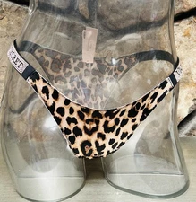 Victoria's Secret VERY SEXY Shine Strap Satin BRAZILIAN Panty Sz M Leopard NWT