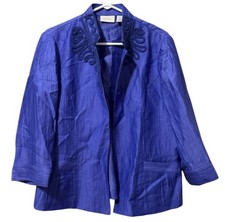 Chicos Women Size 2 Open Front Linen Blend Jacket Lightweight Embroidered City