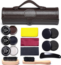 12PC Shoe Shine Kit Leather Boot Polish Kit W/Brushes and Brown, Black, Neutral