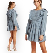 JUST ME BOUTIQUE NWT Western Boho LS Ruffle Apron Cotton Mini Dress, Medium