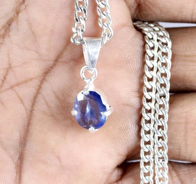 Pendentif certifié pierre précieuse taillée ovale Maxixe bleu naturel de... - Photo 1/4