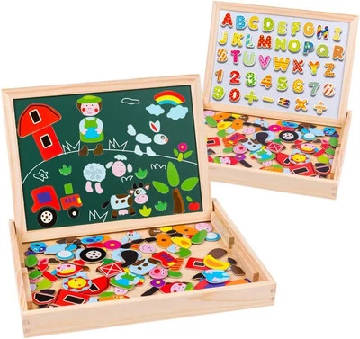 Uping Holzpuzzle mit Doppelseitige Magnettafel, Kinder Magnetisch 155 Stücke