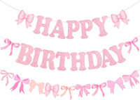 Happy Birthday Girlande Rosa, Schleifen Deko Geburtstag Girlande, Happy Birthday