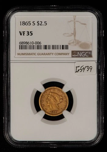 1865-S G$2.50 Liberty Head Gold Quarter Eagle - Low Mintage  - NGC VF 35 - G5439