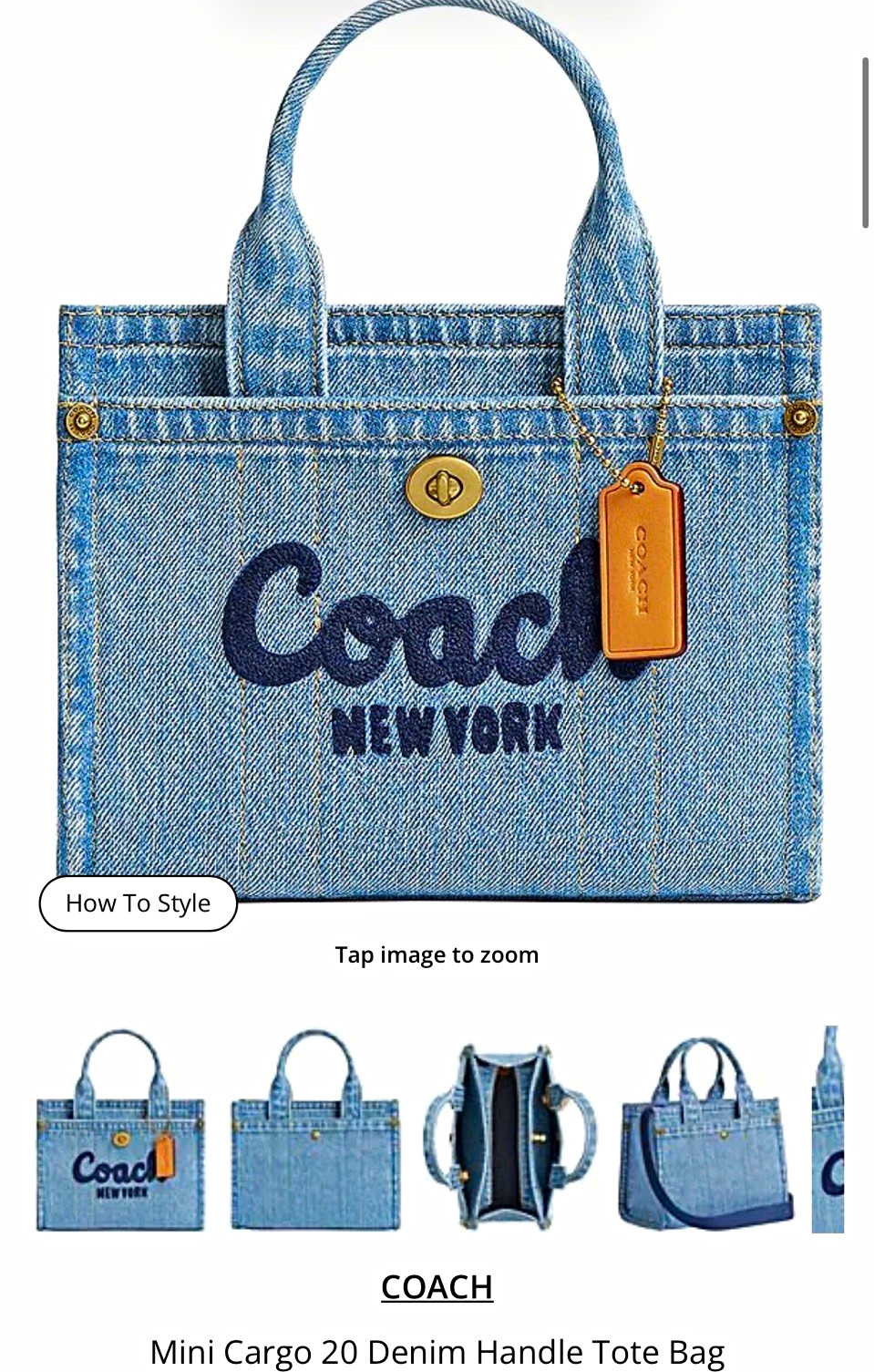 Coach Mini Blue Tote Bag Turn Lock Crossbody Strap Gold Hardware
