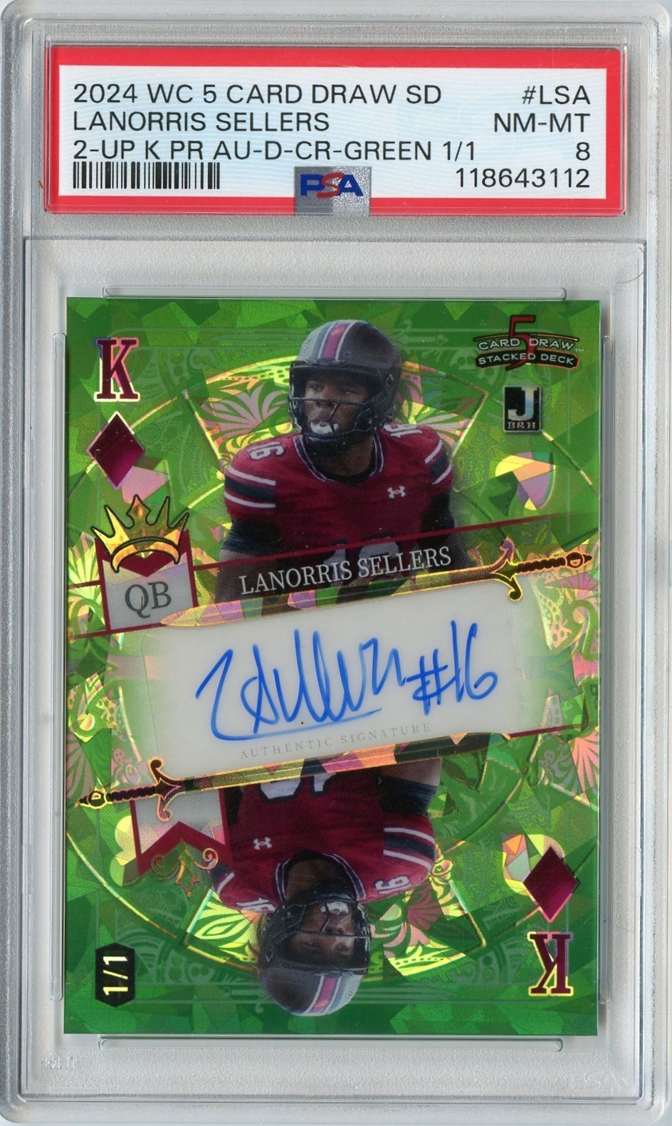 2024 Wild Card Lanorris Sellers Green Crystal Rookie RC Auto #'D 1/1 #LSA PSA 8