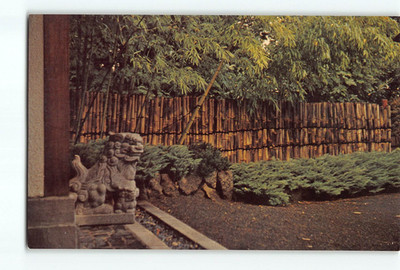 Vintage Postcard Japanese Garden Portland Oregon Koma Inu Lion Dog