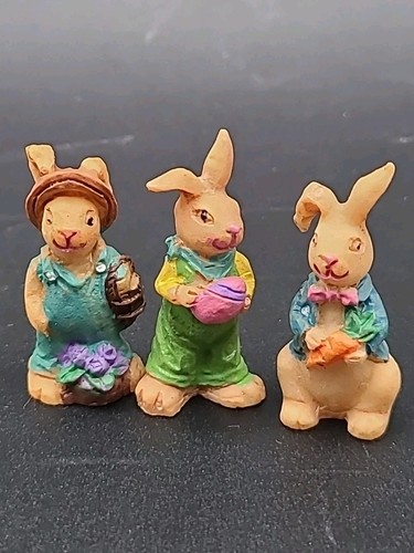 Set of 3 Miniature Bunny Rabbit Figurines Resin Easter Dollhouse Rare!