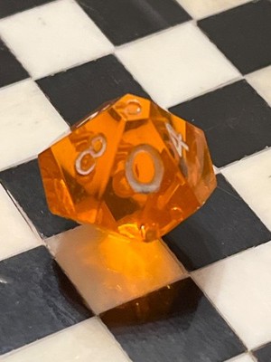 Older vintage Armory d10 tangerine orange gem w/ black rpg ad&d dice 120723@