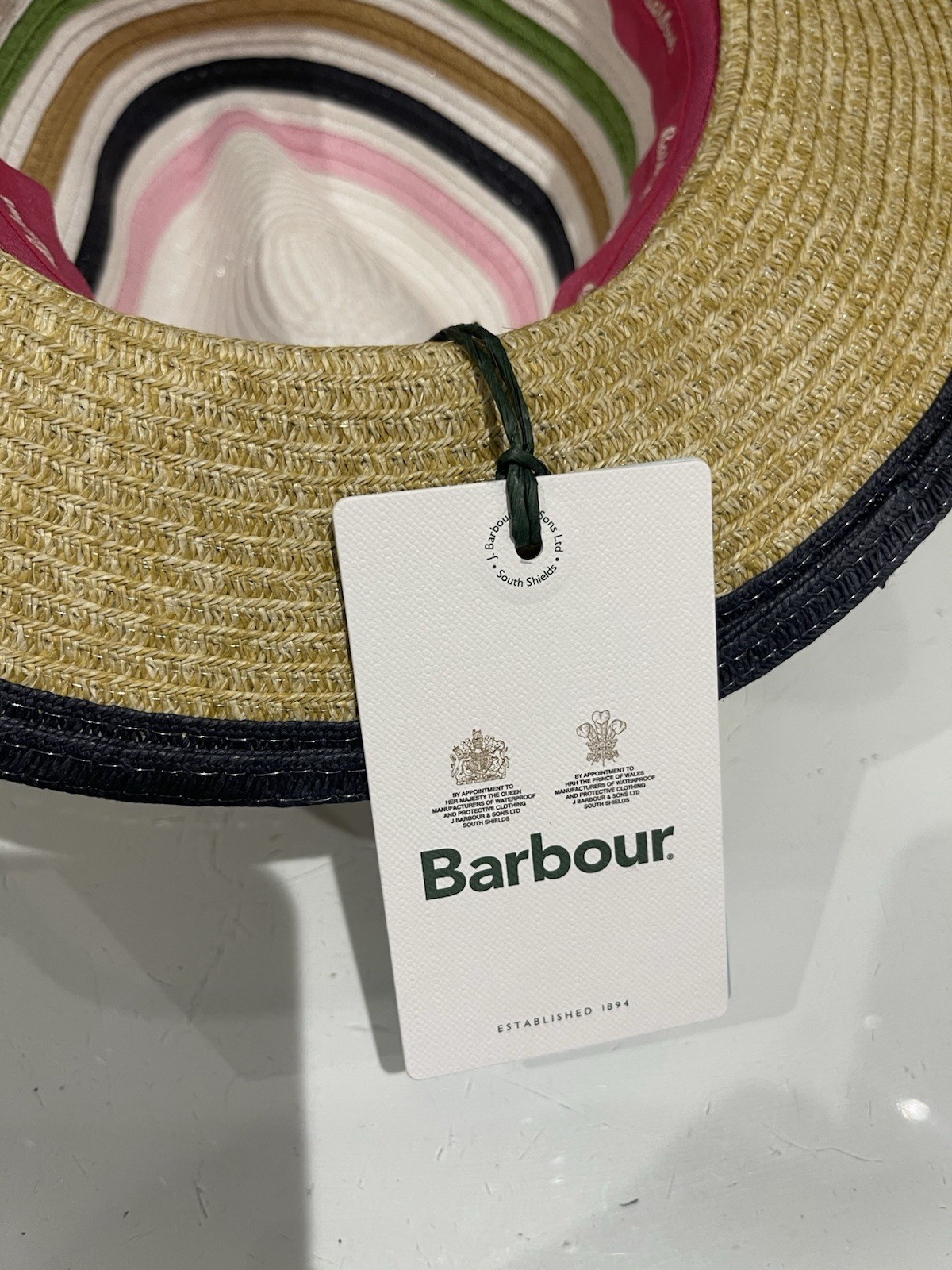 Barbour Kenmore Fedora Straw Beige White Pink Collapsible Summer Beach Hat Small image 7