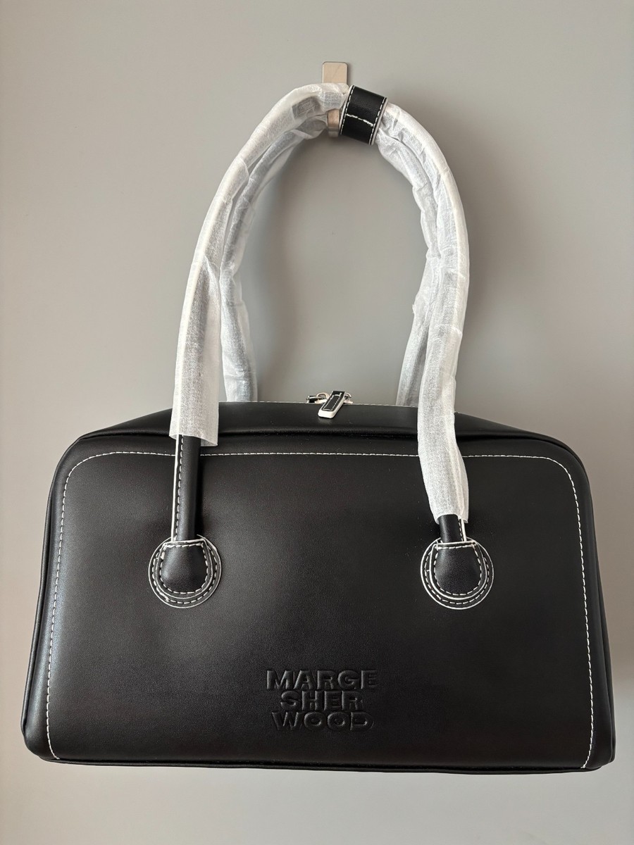 Marge Sherwood Soft Boston Bag Black Plain Leather Shoulder Bag