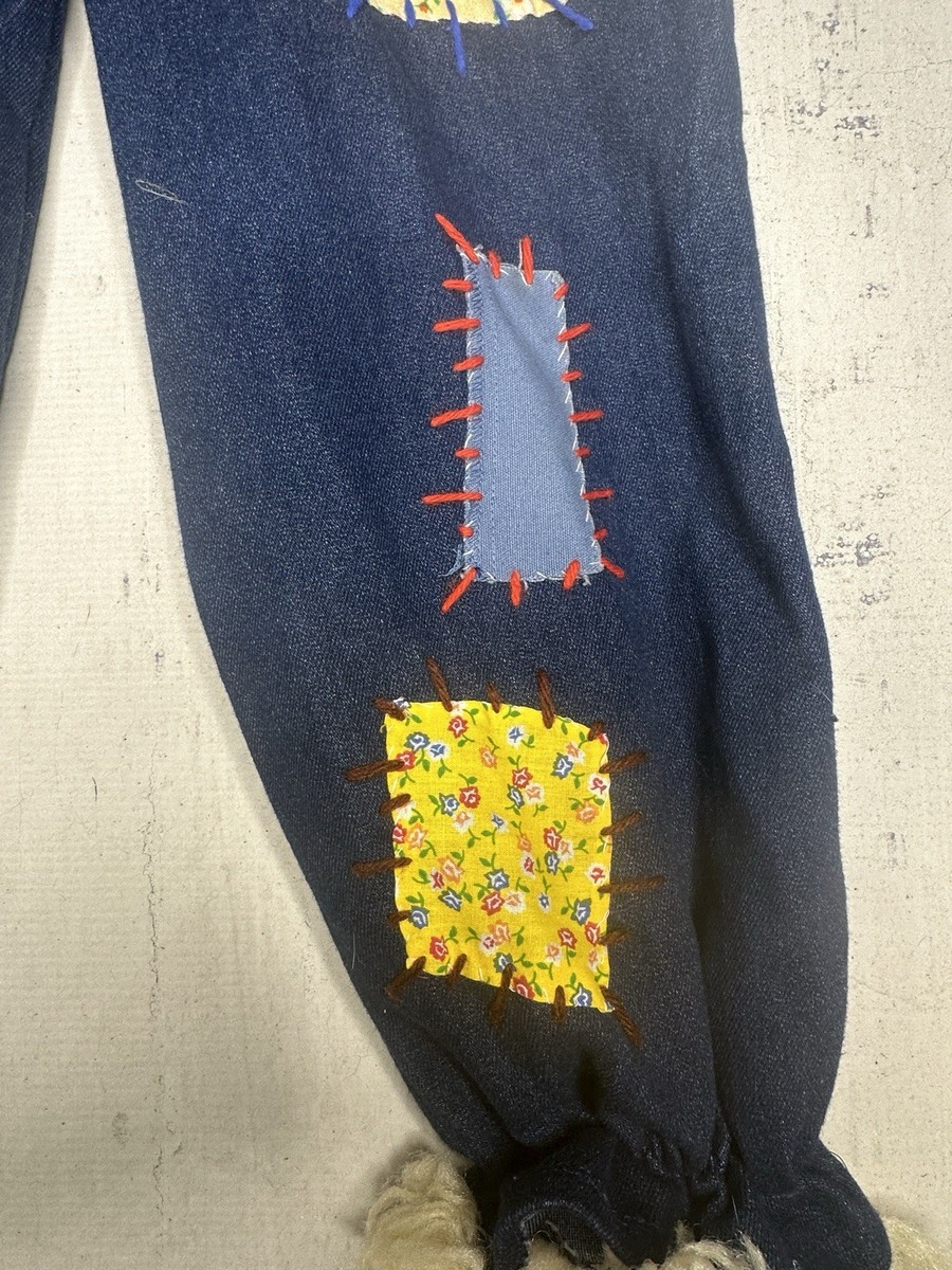 Vintage Handmade Scarecrow Costume 1970s - Denim Patchwork Pants Size S View 3