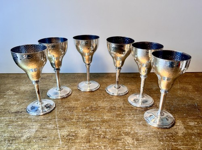 #ad #ad 6 Vintage Hammered Silver Plate Goblets 5quot; EPNS Moore Manufacturing Co. Art Deco $75.00