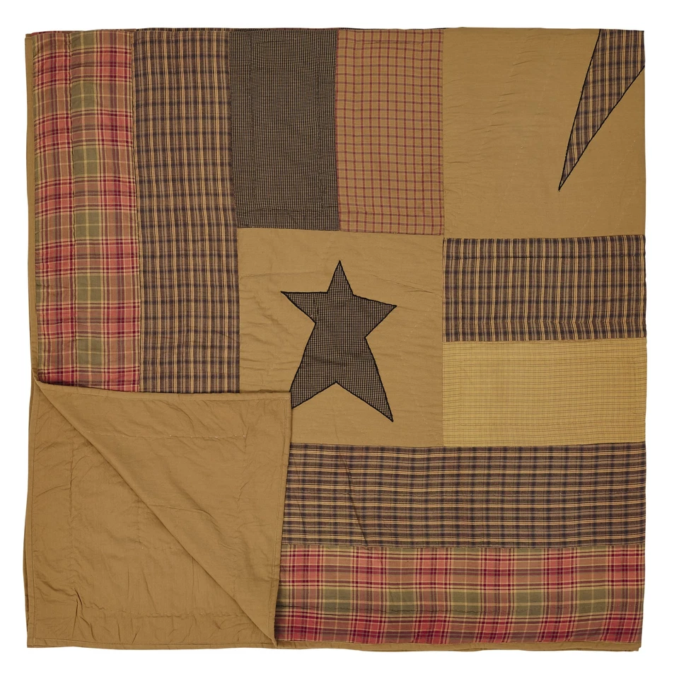 Stratton Primitive Star Luxury King Quilt Red Tan Black Patch 120x105 VHC Brands - Image 4 of 4