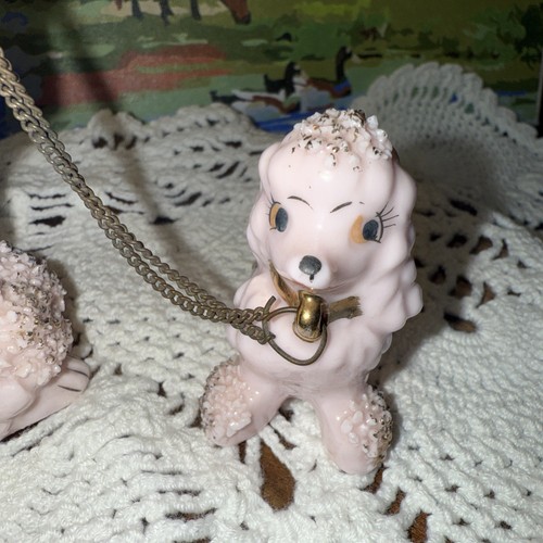 Vintage Zucker Spaghetti rosa Pudel mit Baby Welpe und Kette G NOV CO Japan - Bild 7 von 12