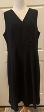 Talbots Woman 14 Black Crepe V-Neck Classic Polished A-Line Sheath Dress Crepe