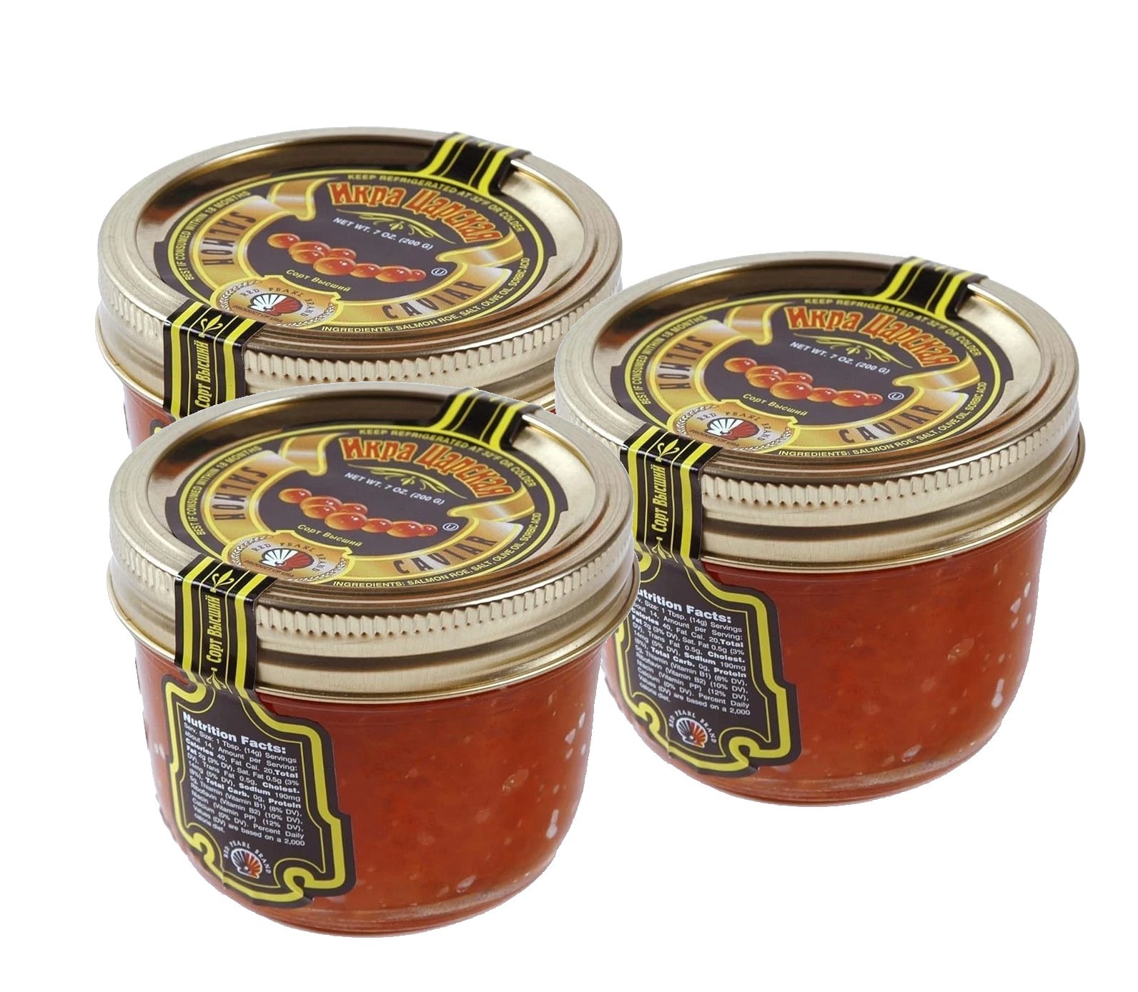 Tsar’s Salmon (Red) Caviar – 200 g (7 oz) × 3 Jars – Premium Wild Pacific Salmon