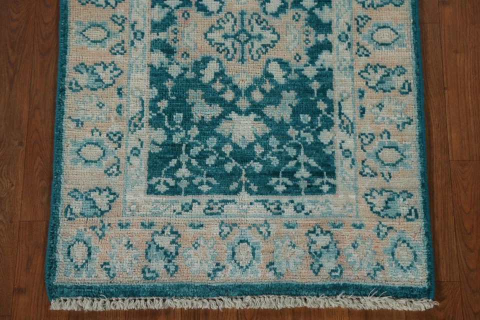 Vegetable Dye Handmade Blue / Teal Oushak Foyer Rug 2x3 Ft Transitional Rug - Image 4 of 4